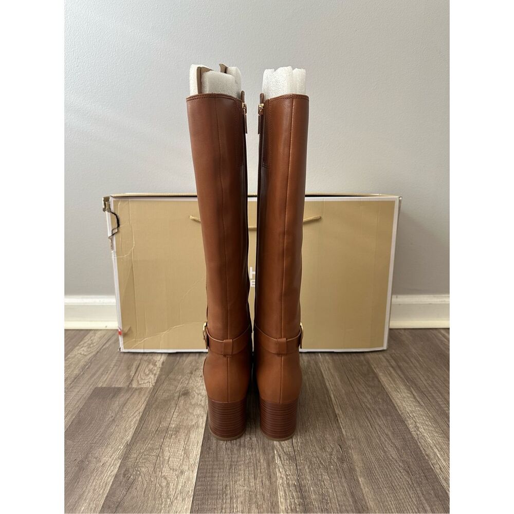 Michael Kors Side Zip Logo Buckle Carmen Leather Tall Riding Boots Luggage Sz 7 - Picture 7 of 9